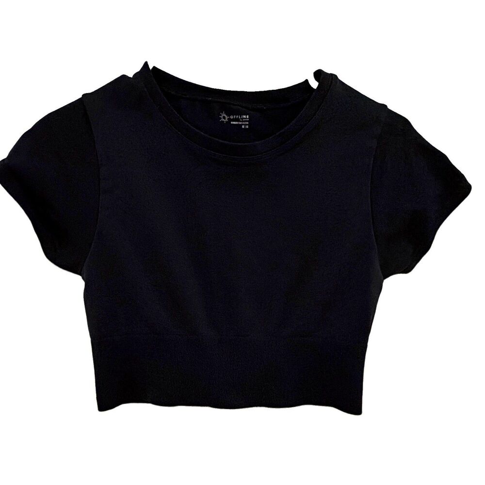 OFFLINE by Aerie Women's M Black Cropped Seamless Compression Workout Top